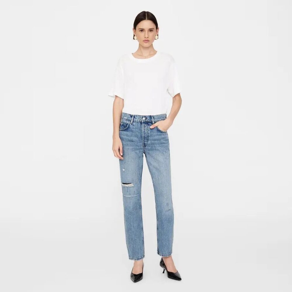 Anine Bing Benson Slim Straight Leg Jeans in Repair Indigo